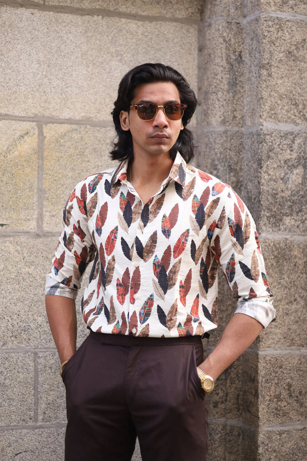 Navy Blue Full Sleeve Feather Printed Shirt