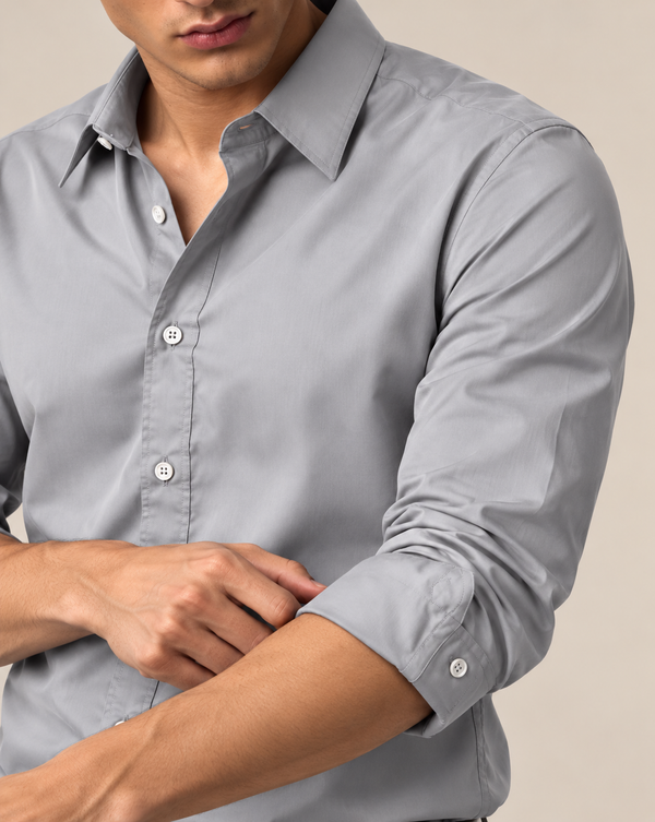 Ilyzly light Grey Classic Satin Plain Formal Shirt