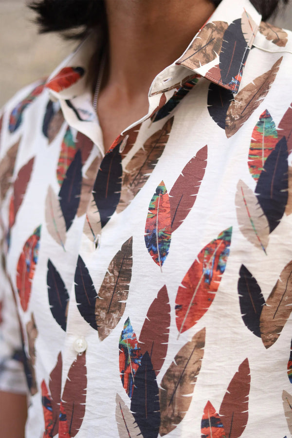 Navy Blue Full Sleeve Feather Printed Shirt