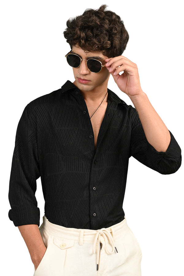 Black Vertical Self Design Shirt