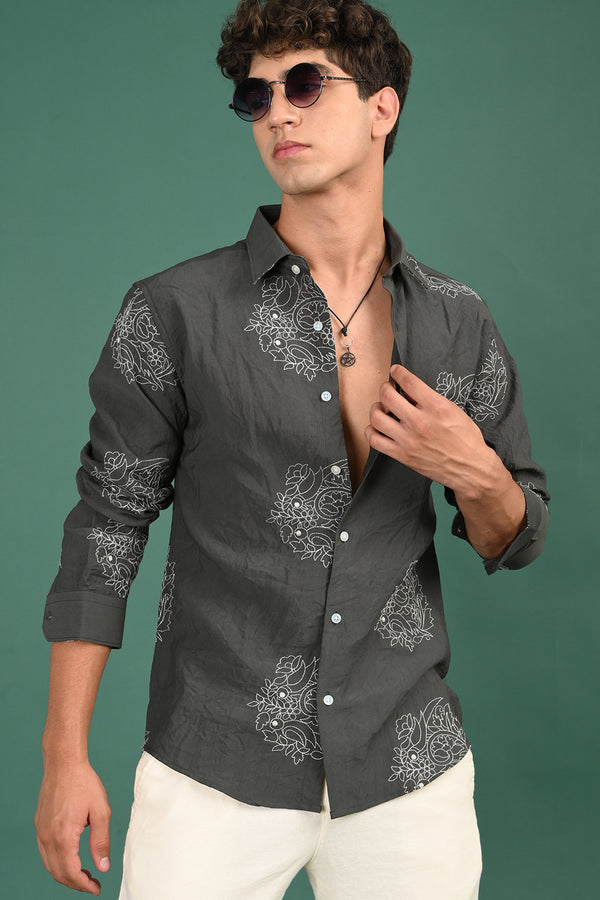 Green Embroidery Shirt Full Sleeve
