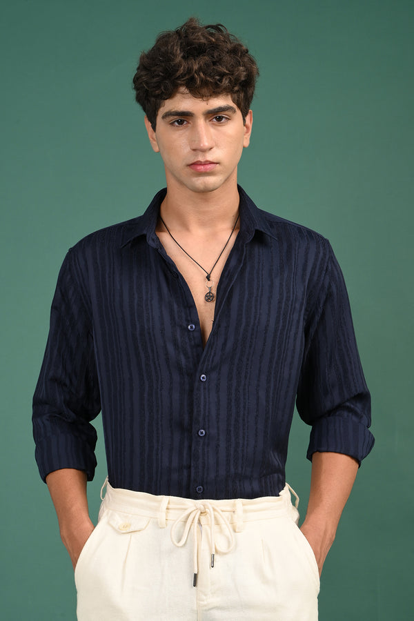 Dark Blue Vertical Striped Shirt
