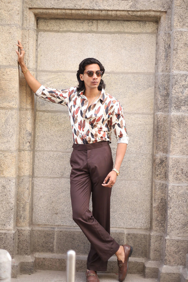 Navy Blue Full Sleeve Feather Printed Shirt