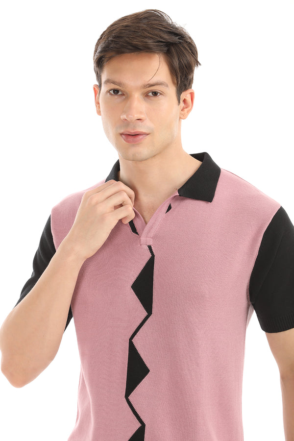 Pink Knit Polo Half Sleeve T-Shirt