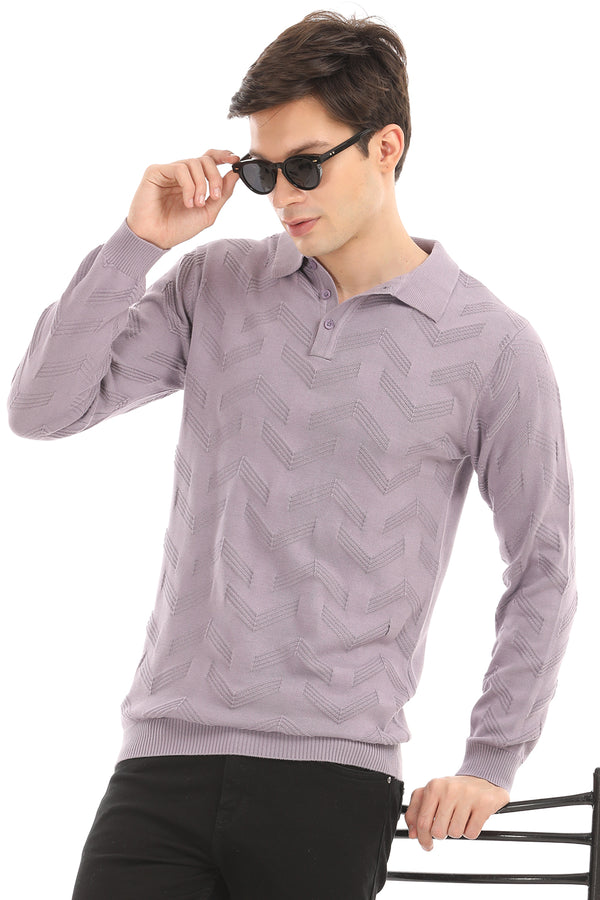 Violet Jacquard Knit Polo Full Sleeve