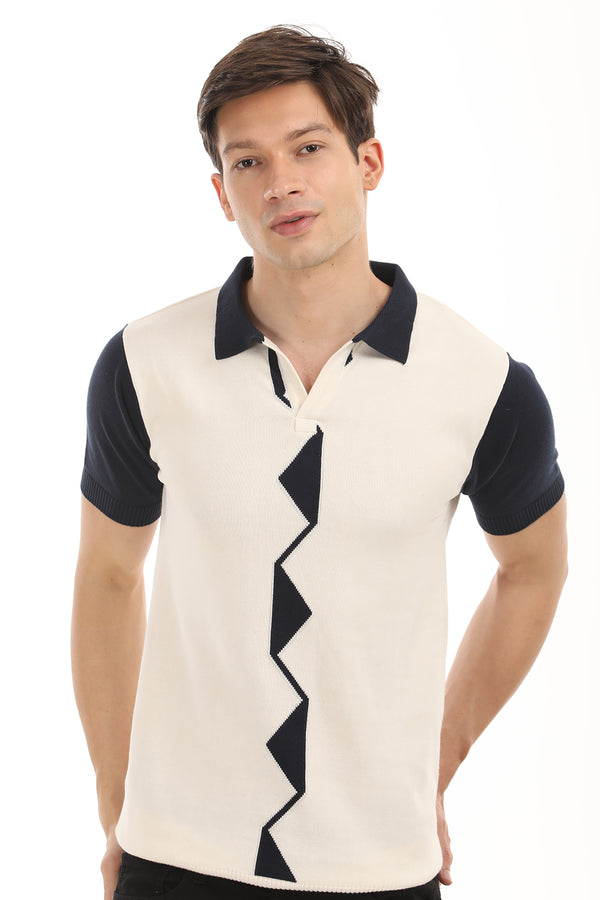 Cream Knit Polo Half Sleeve T-Shirt