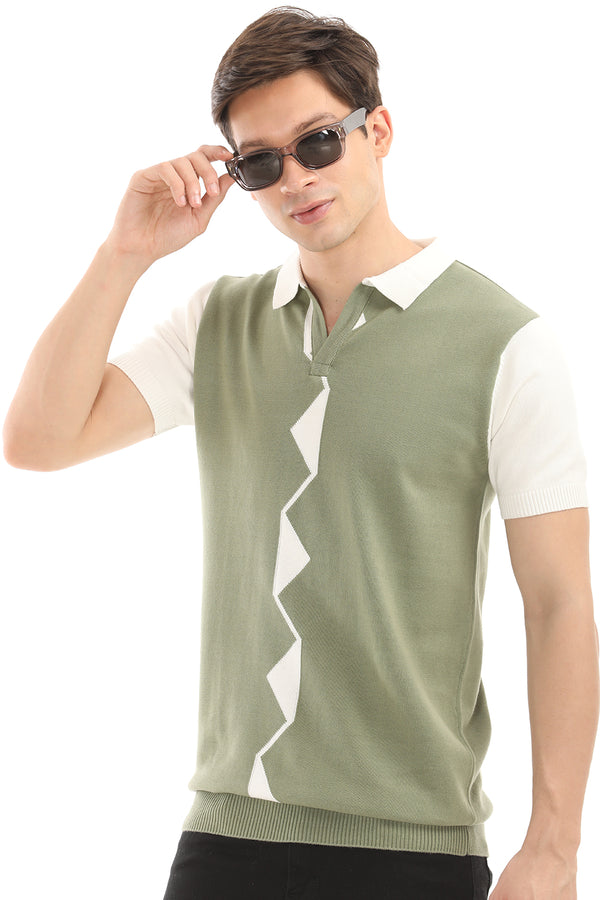 Green Knit Polo Half Sleeve T-Shirt