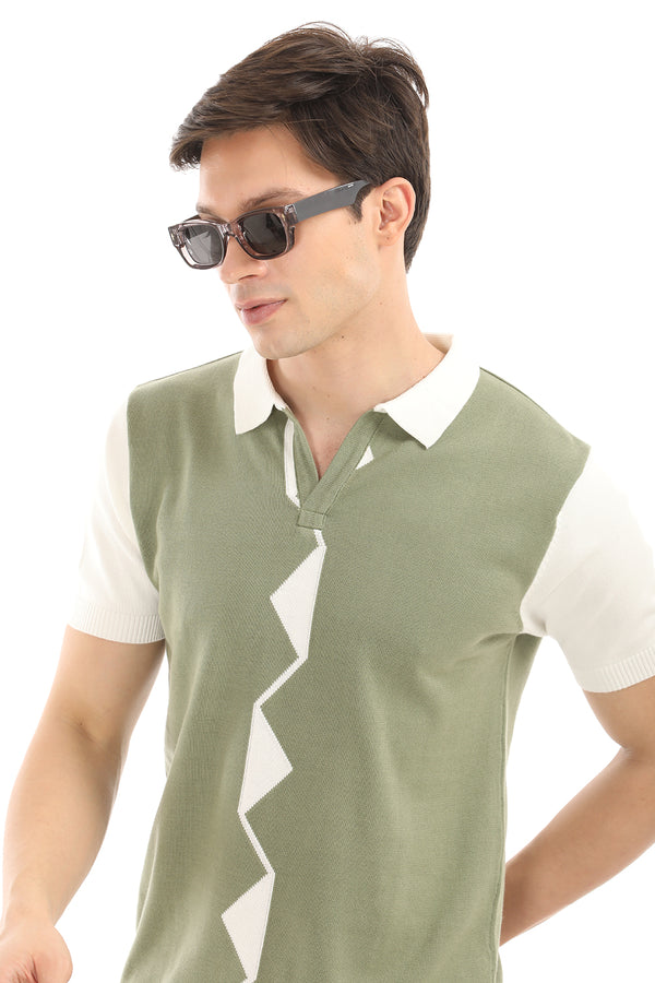 Green Knit Polo Half Sleeve T-Shirt