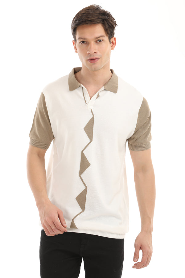 White Knit Polo Half Sleeve T-Shirt