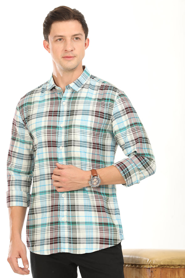 Gridline Checkered Shirt - Green x Brown