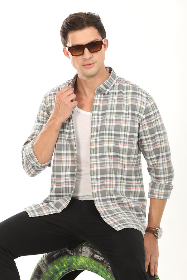 Gridline Checkered Shirt - Olive Green