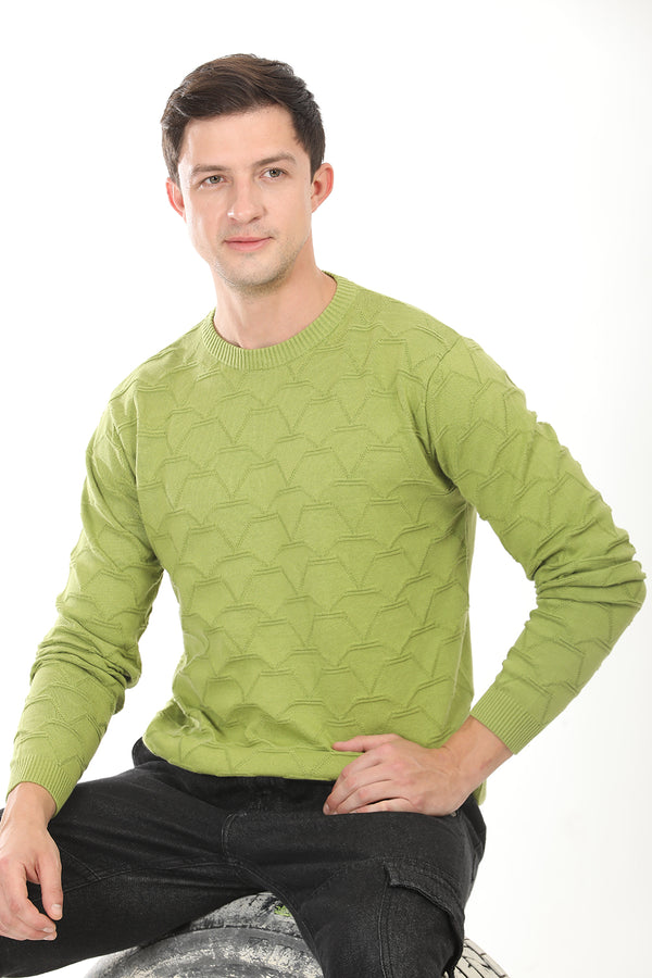 Green Textured Regular Fit Tshirt