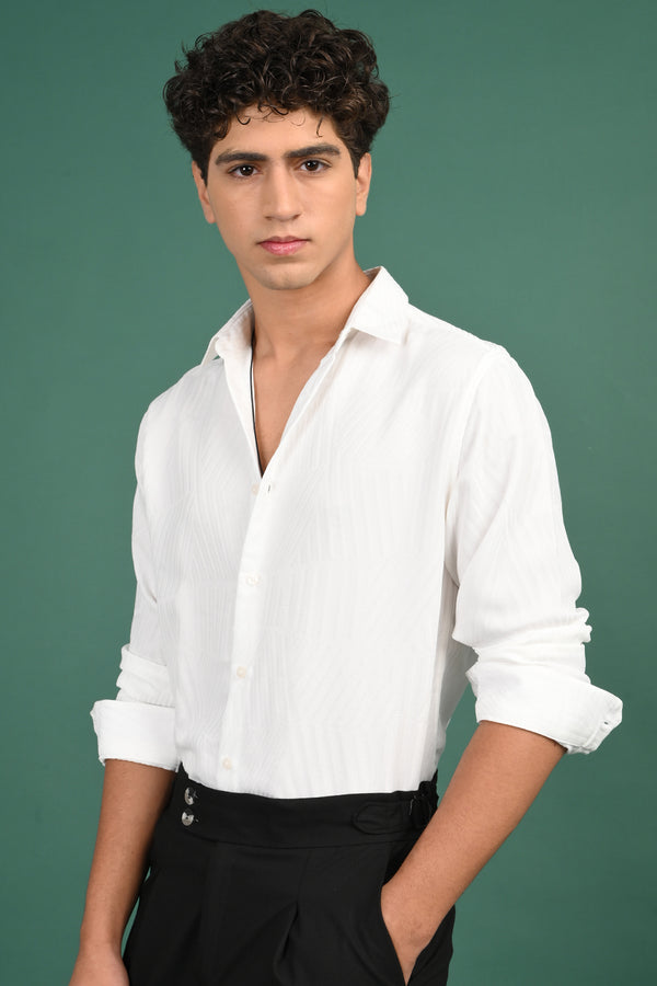 White Vertical Self Design Shirt