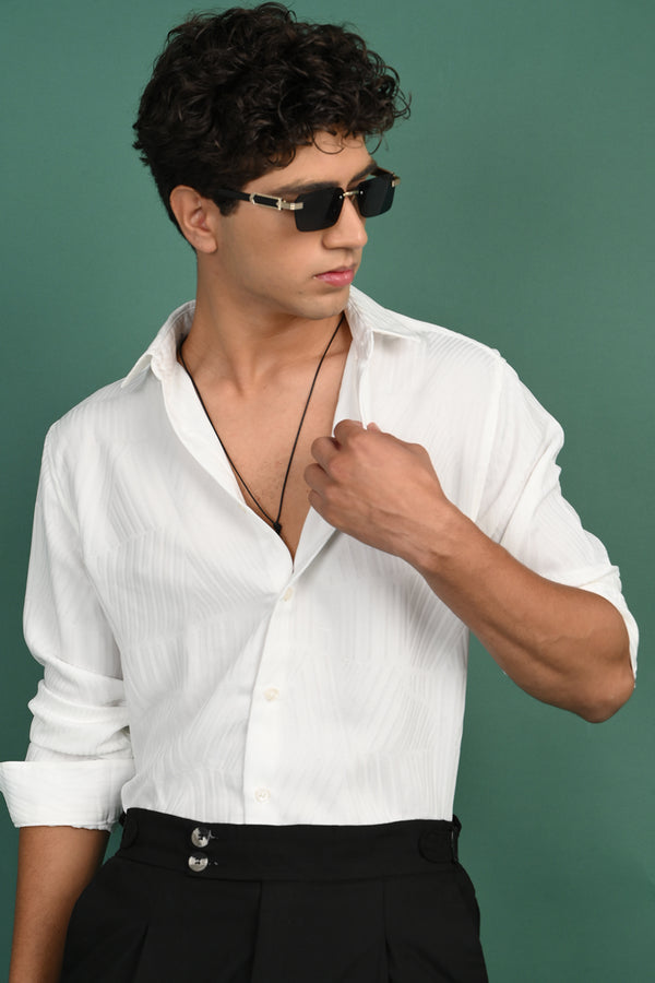 White Vertical Self Design Shirt