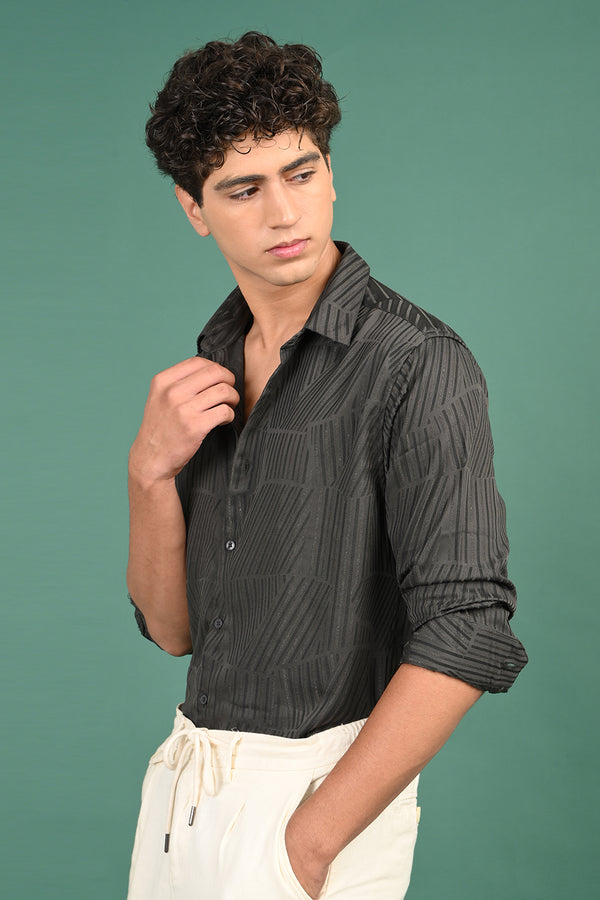 Grey Vertical Self Design Shirt