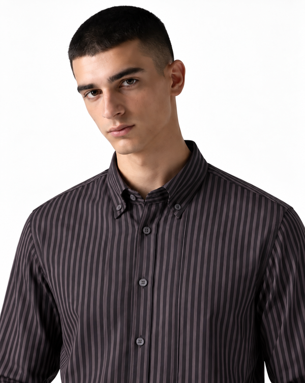 Ilyzly Purple Vertical Stripe Regular Fit Shirt