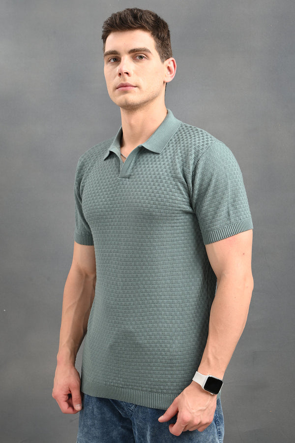 IZI Blue Small Boxes Polo Collar T-Shirt