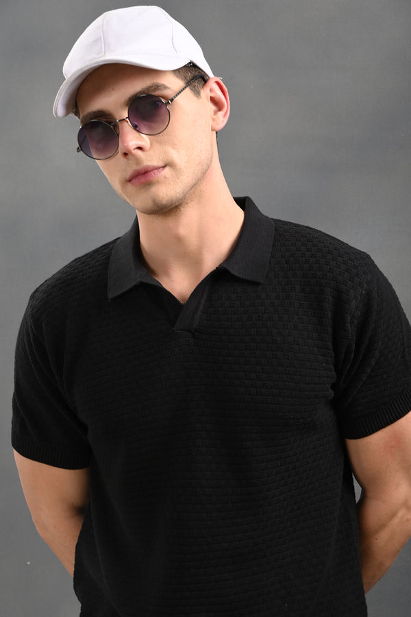 IZI Black Small Boxes Polo Collar T-Shirt