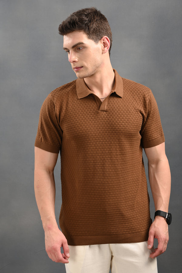 IZI Brown Small Boxes Polo Collar T-Shirt