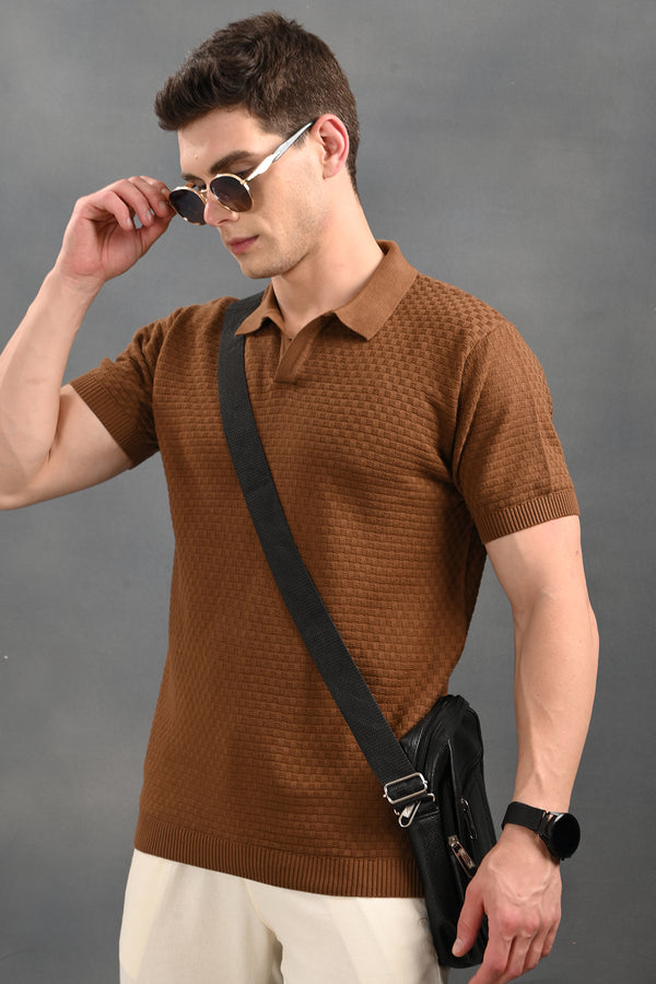 IZI Brown Small Boxes Polo Collar T-Shirt