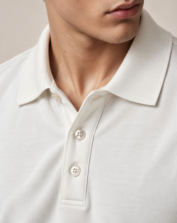 Ilyzly White Classic Ribbed Polo T Shirt