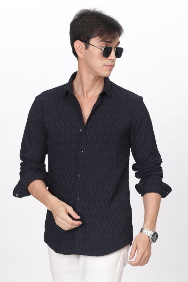 Navy Blue - Modern Fit Textured Shirt