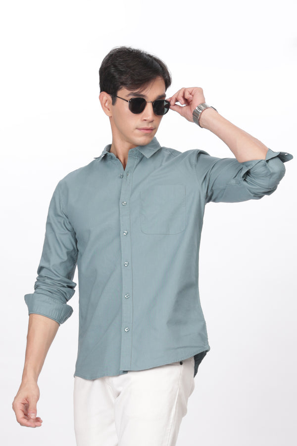 Teal Regular Fit Plain Full Sleeve Shirt