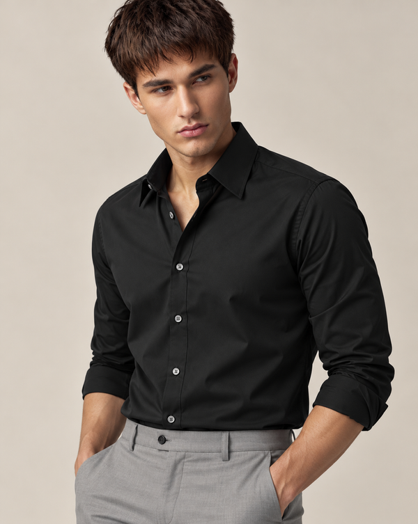 Ilyzly Black Classic Satin Plain Formal Shirt