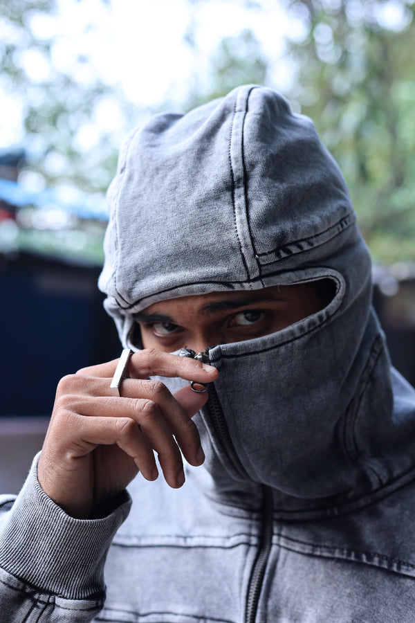 Grey Zipper Winter Hoodie