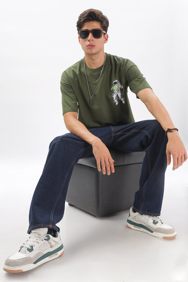 Cosmic Journey Drop Shoulder T-Shirt - Olive Green