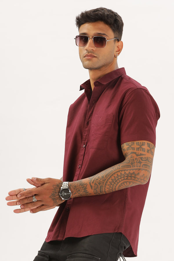 Maroon Half Sleeve Regular Fit Shirt