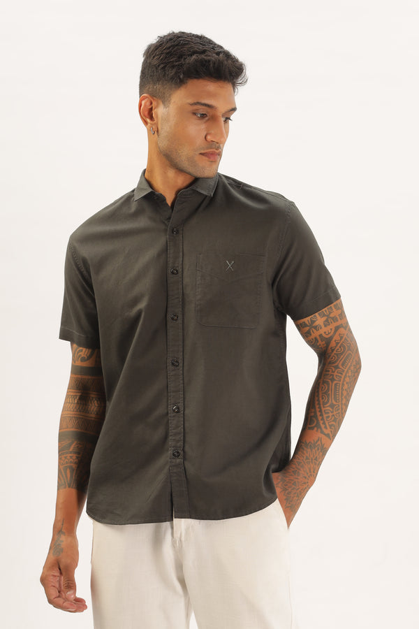 Dark Green Half Sleeve Regular Fit Shirt