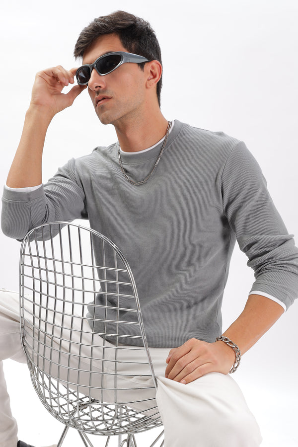 Knitted Full Sleeve T-Shirt: Gray