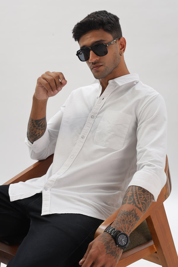 White Regular Fit Plain Full Sleeve Shirt