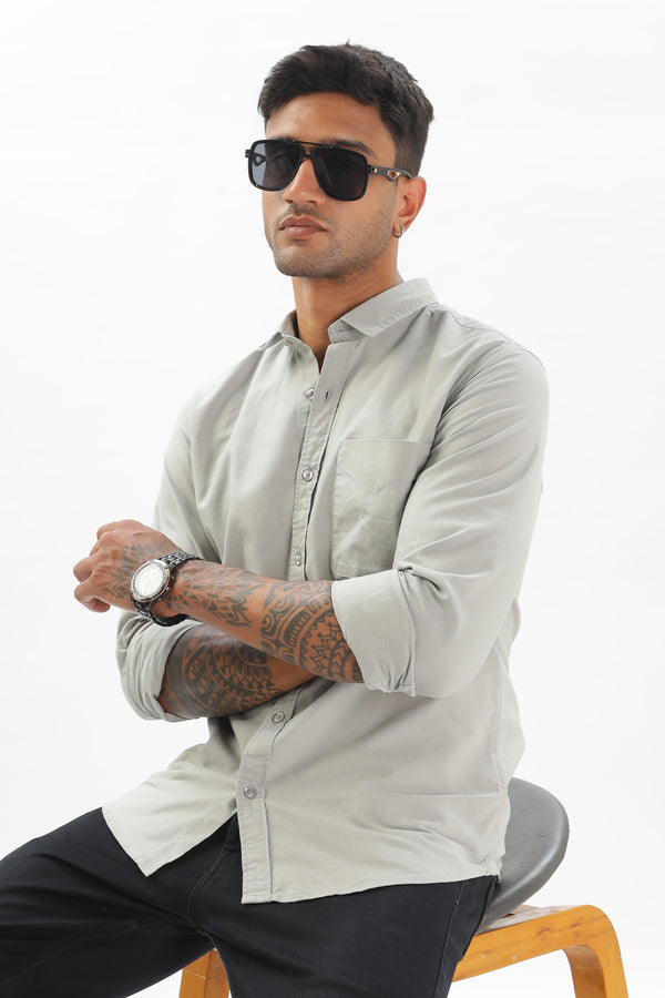 Light Gray Regular Fit Plain Full Sleeve Shirt