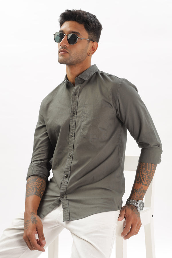 Army Green Regular Fit Plain Full Sleeve Shirt