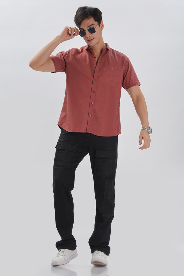 Brick Red Half Sleeve Regular Fit Shirt