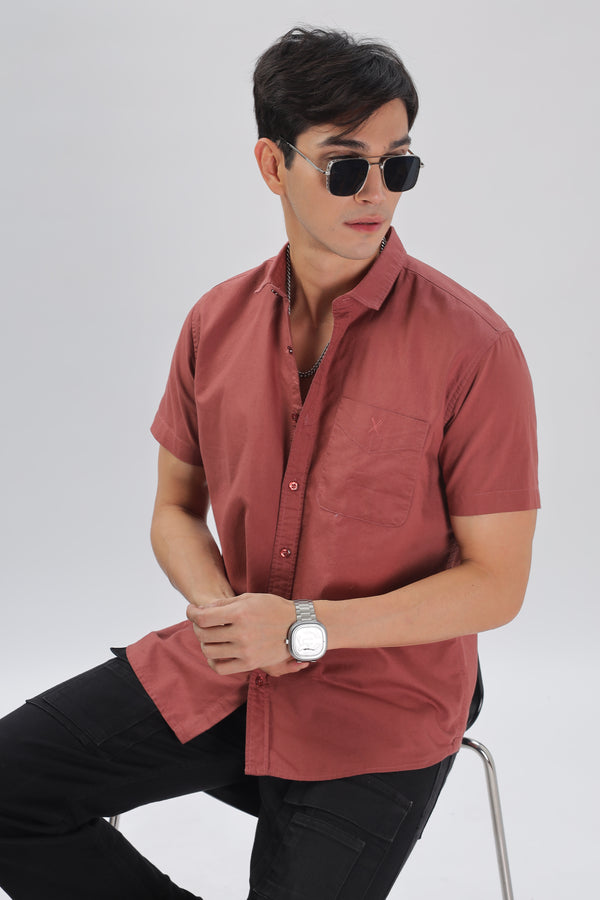 Brick Red Half Sleeve Regular Fit Shirt