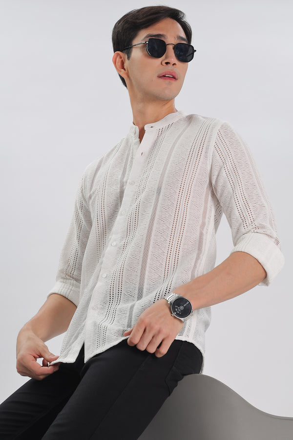 White Jacquard Knit Shirt