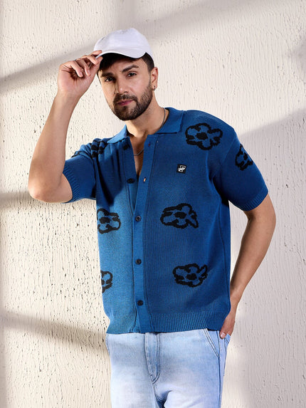 Navy floral knitted shirt