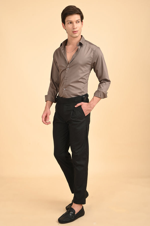 ILYZLY Light brown Plain  Full Sleeve Shirt