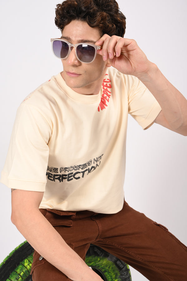 Beige Imperfect Half Sleeve T-shirt