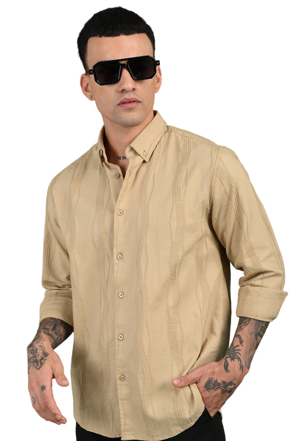 Beige Self Design Full Sleeve Shirt