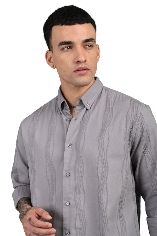 Grey Self Design Full Sleeve Shirt