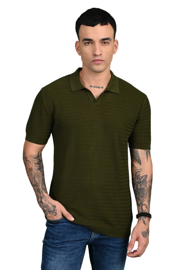 Green Collar Zig-Zag Design T-shirt