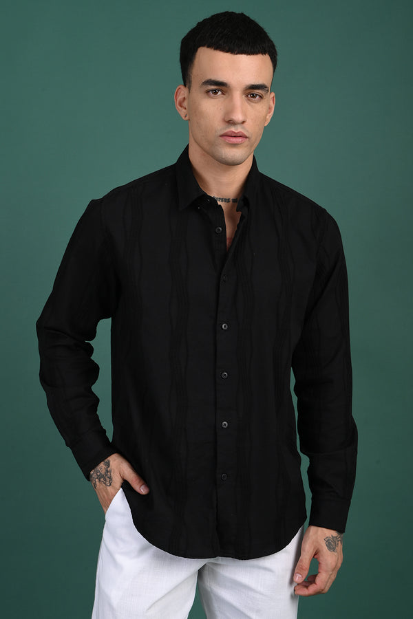 Black Self Design Full Sleeve Shirt