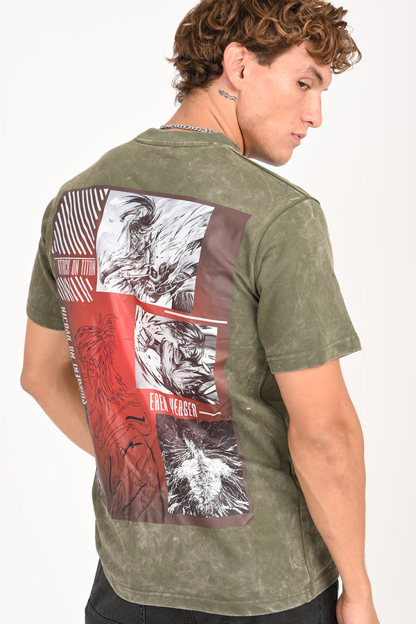 IZI Army green AOT Print T-Shirt