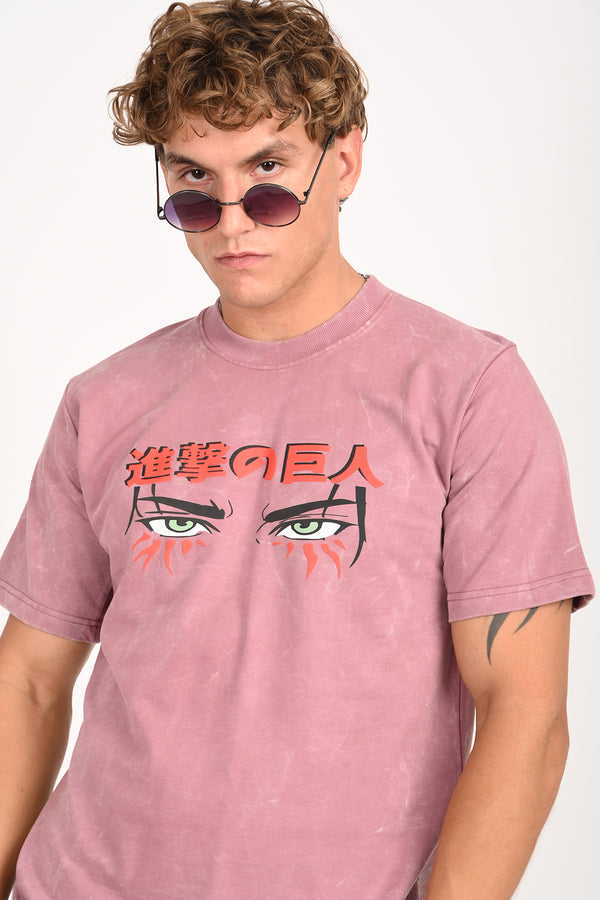 IZI Dark pink AOT Print T-Shirt