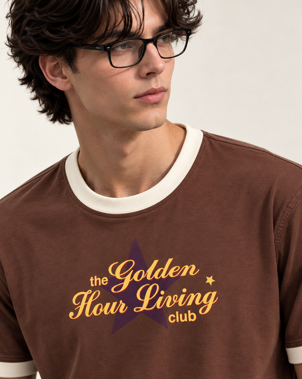 Brown Golden Hour Graphic Ringer Izi T Shirt