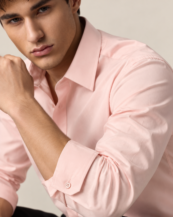 Ilyzly Pink Classic Satin Plain Formal Shirt